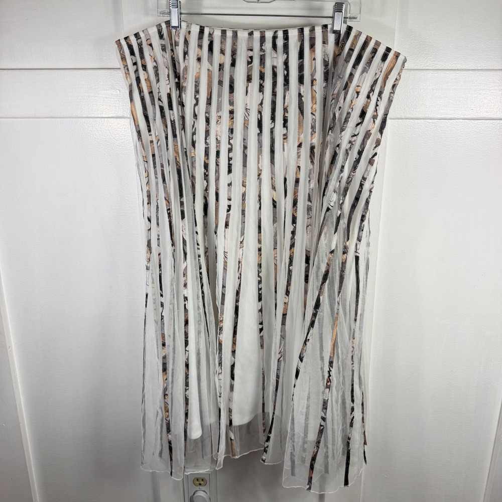 Moshita Couture Womens 4XL White Mesh Layered Striped Midi Skirt Art to Wear